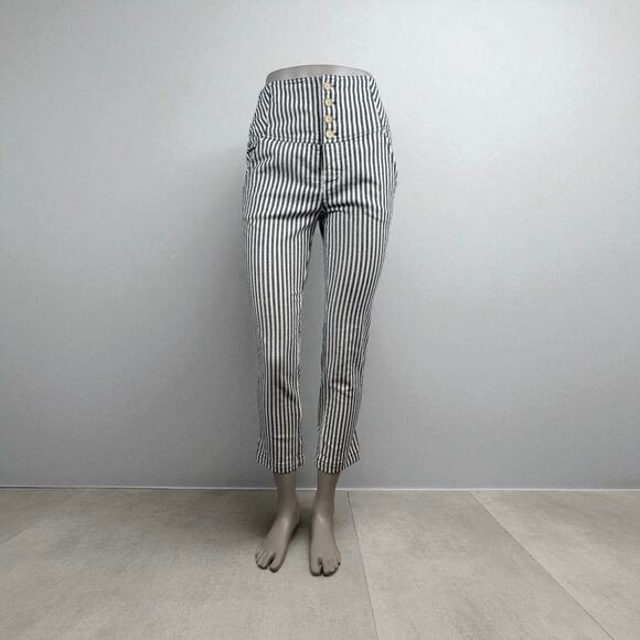 Free People Frankie High-Rise Striped Cropped Skinny Pants – Button Fly, Size 8 - Picture 1 of 11